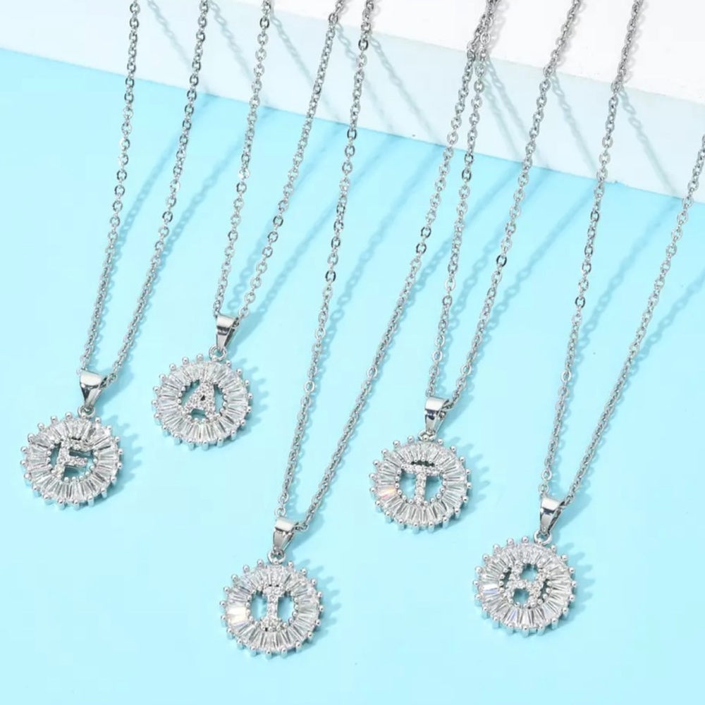 Silver Initial Crystal Pendant Necklace A-Z - Picture 4 of 7